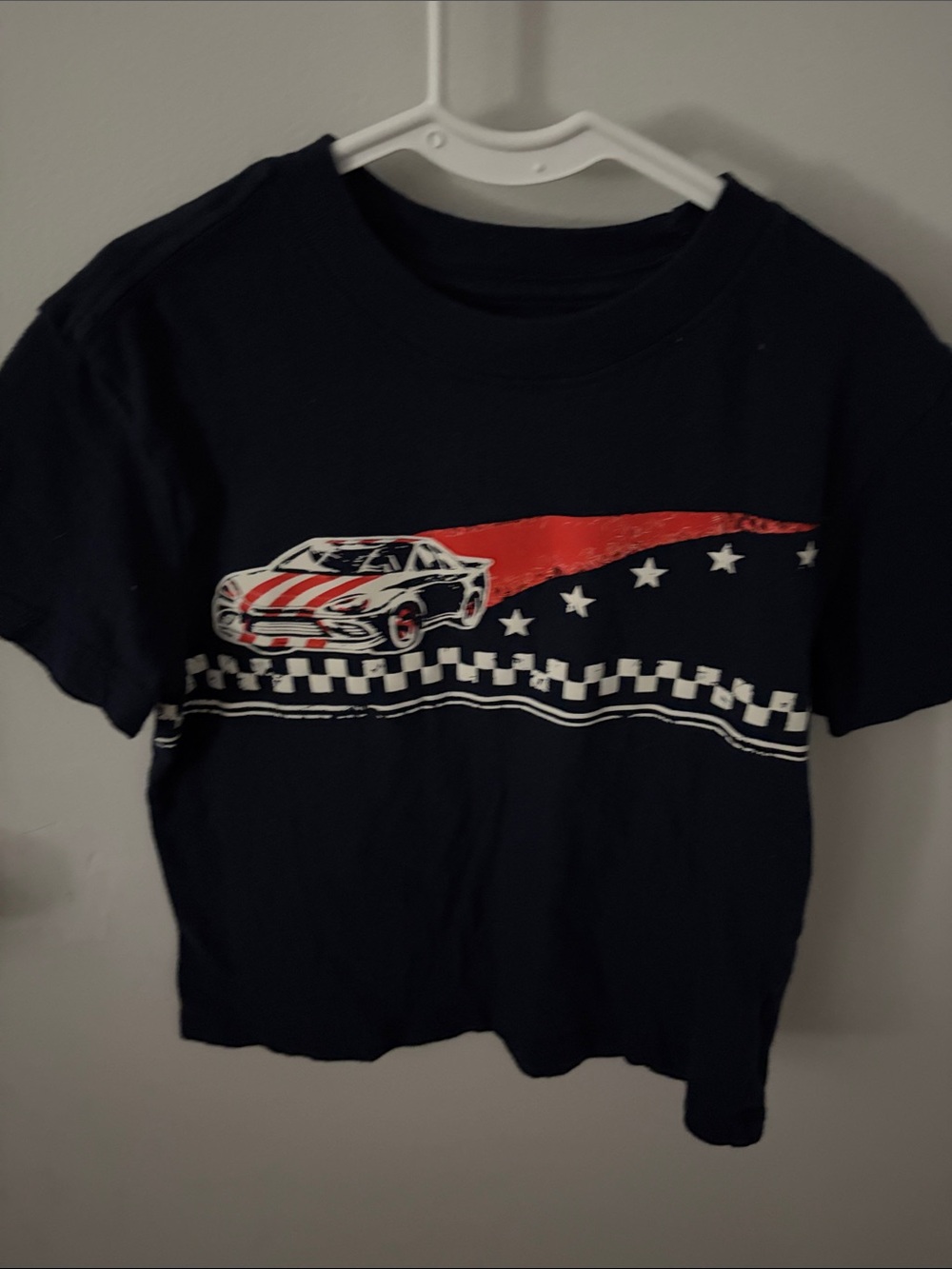 Old Navy Navy Short Sleeve Tee with Red & White Race Car Graphic